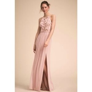 BHLDN Floral Embroidered Sz 2 Wedding Formal Carine Halter Maxi Dress